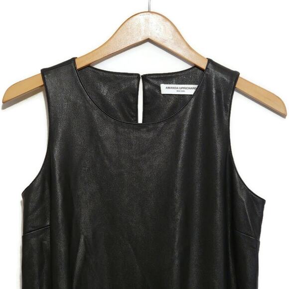 AMANDA UPRICHARD Faux Leather Sleeveless Drop Waist Black Mini Dress Size S - Picture 3 of 13